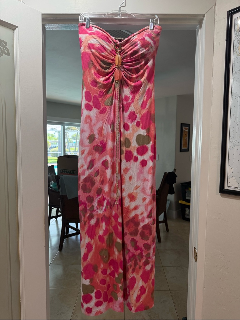 Tommy Bahama Pink & Coral Strapless Printed Maxi Dress